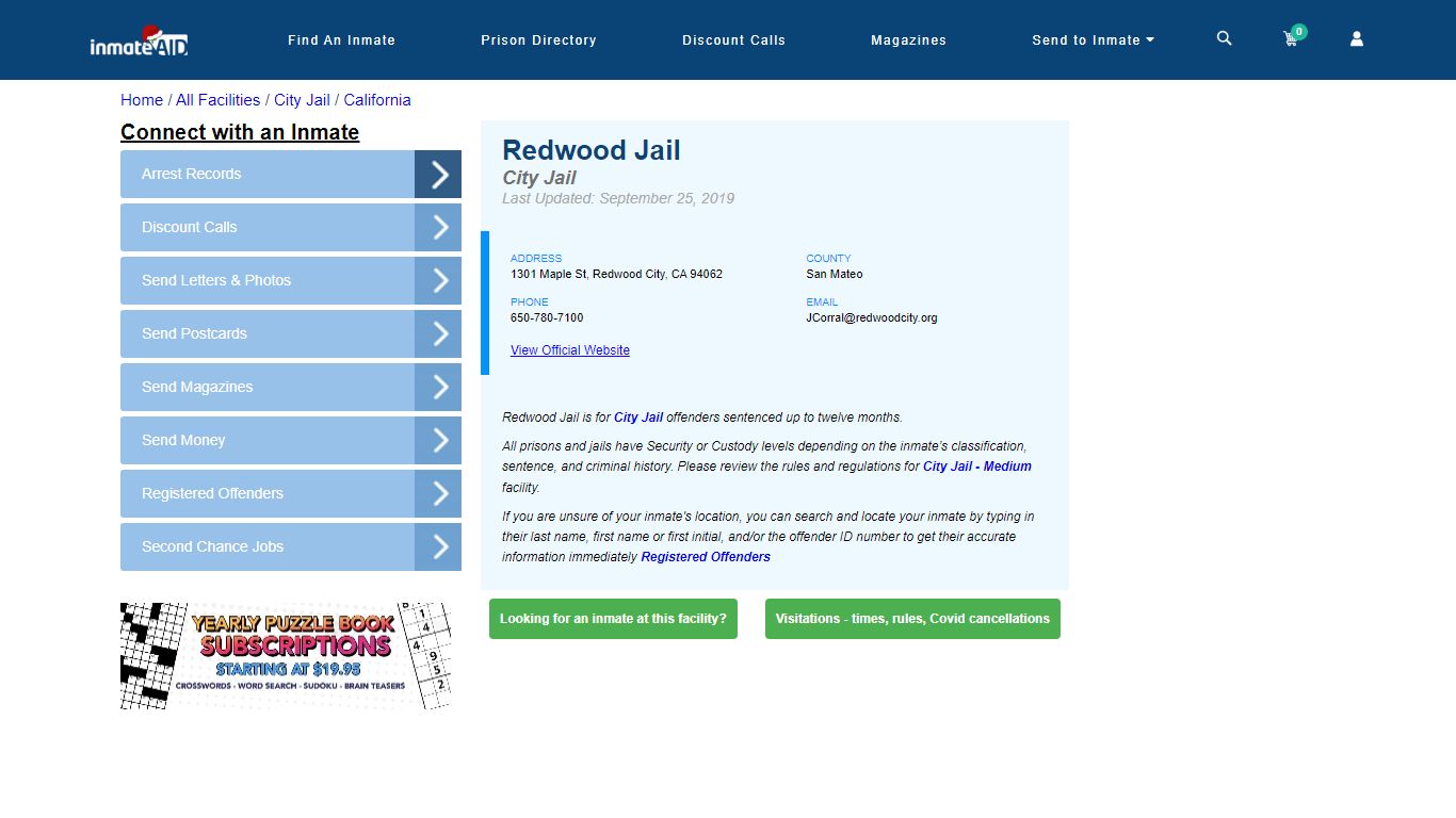 Redwood Jail | Inmate Locator