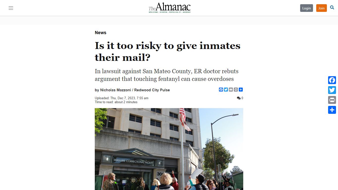 Is it too risky to give inmates their mail? | News | Almanac Online